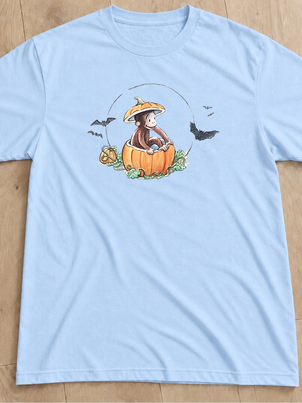 Gildan Light Blue Pumpkin Monkey Graphic Tee
